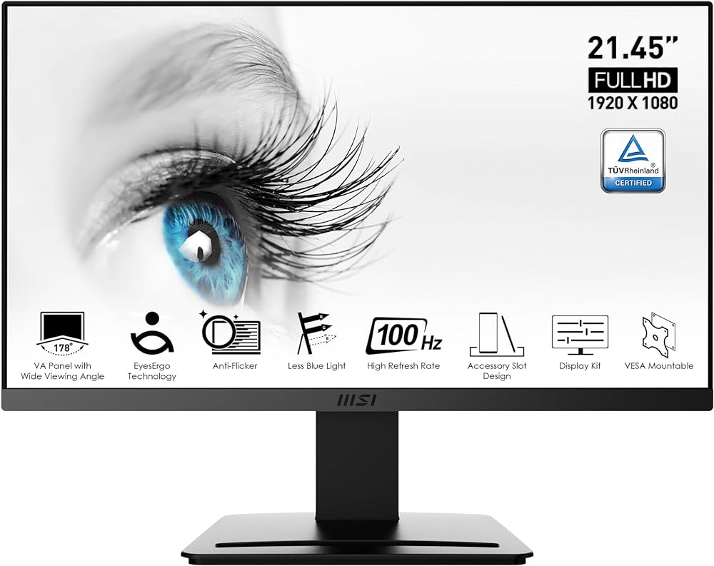 MSI PRO MP223 office monitor features a sharp 22″ Full HD (1920×1080)100Hz