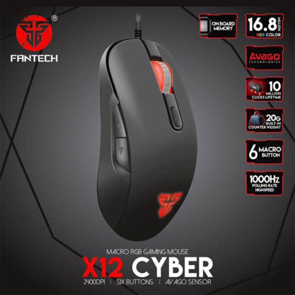 FANTECH X12 CYBER RGB GAMING MOUSE 2400 DPI 6 BUTTONS