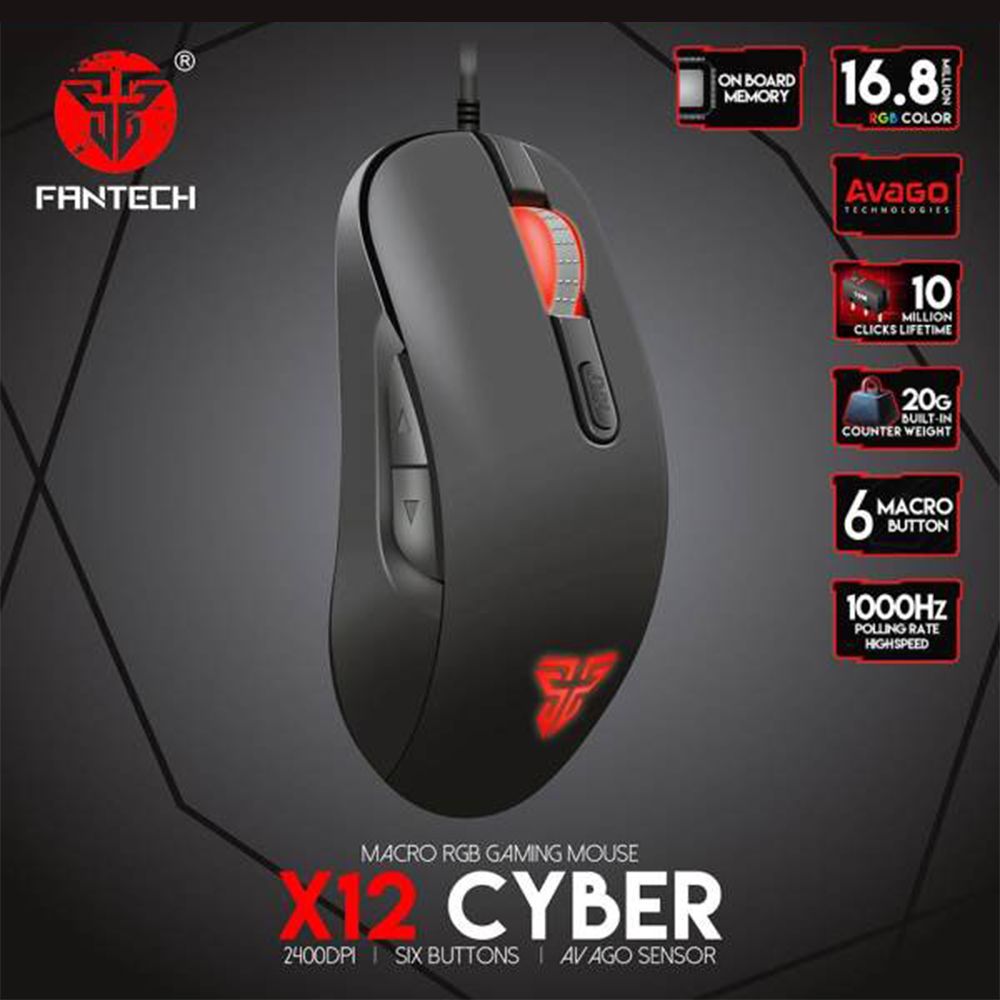 FANTECH X12 CYBER RGB GAMING MOUSE 2400 DPI 6 BUTTONS