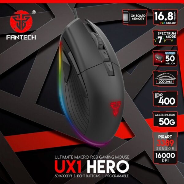 FANTECH MOUSE GAMING UX1 HERO 16000 DPI 8 BUTTONS RGB