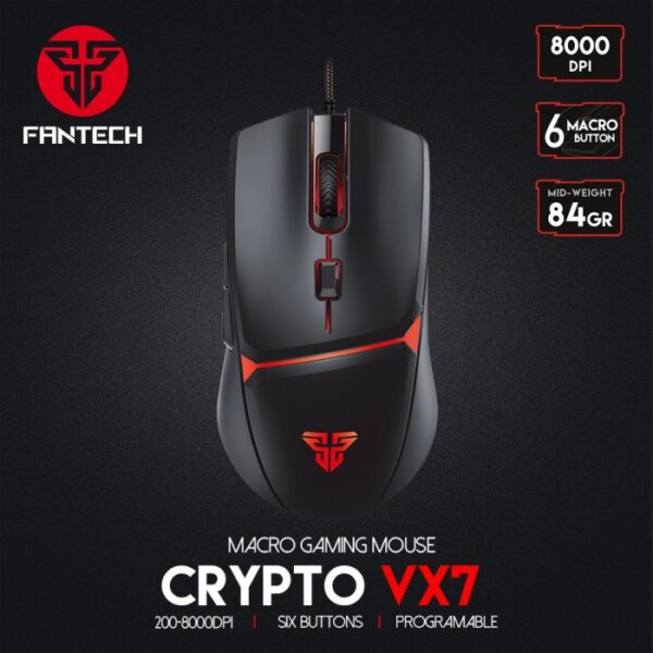 FANTECH MOUSE GAMING CRYPTO VX7 8000DPI SIX BUTTONS