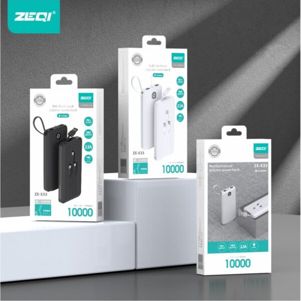 Zeqi power bank 10000 mah multifunctional 3 input 5 output 2,1a fast charging led light _zex33